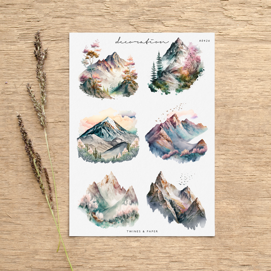 „Berglandschaft“ • Planer-Dekorationsaufkleber • Transparent Matt/Weiß Matt