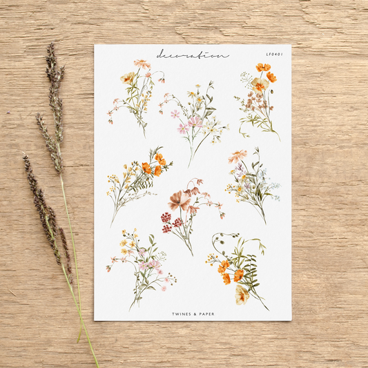 "Wildflower Bouquets ll" • Planner Decoration Stickers • Transparent Matte/White Matte