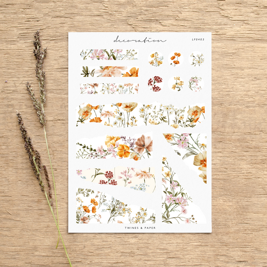"Wildflowers Torn Paper" • Planner Decoration Stickers • Transparent Matte/White Matte
