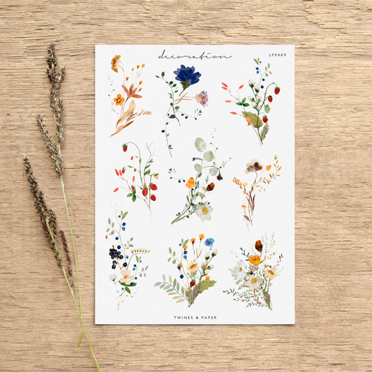 „Fine Wildflower Bouquets II“ • Planer-Dekorationsaufkleber • Transparent Matt/Weiß Matt