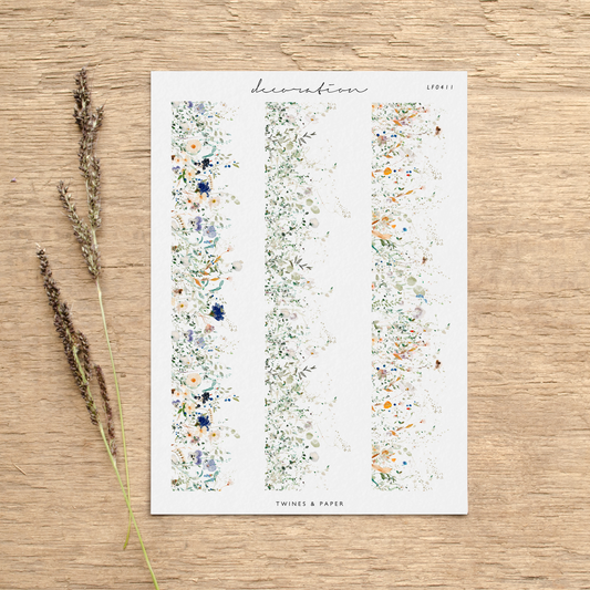 "Fine Wildflower Borders ll" • Planner Decoration Stickers • Transparent Matte/White Matte