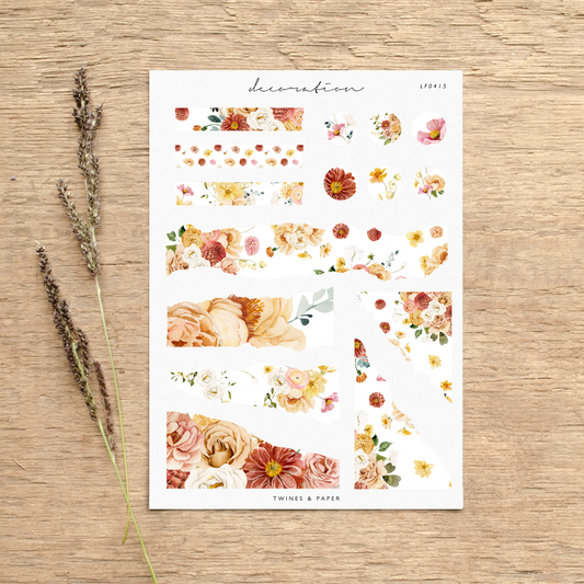 "Flower Bar Torn Paper" • Planner Decoration Stickers • Transparent Matte/White Matte