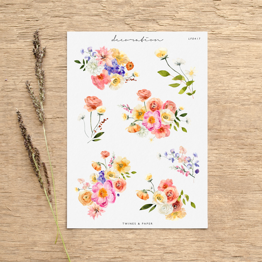 "Flirty Flowers Bouquets ll" • Planner Decoration Stickers • Transparent Matte/White Matte