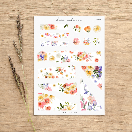"Flirty Flowers Torn Paper" • Planner Decoration Stickers • Transparent Matte/White Matte