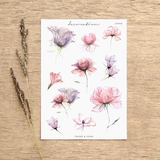 "Graceful Flowers" • Planner Decoration Stickers • Transparent Matte/White Matte