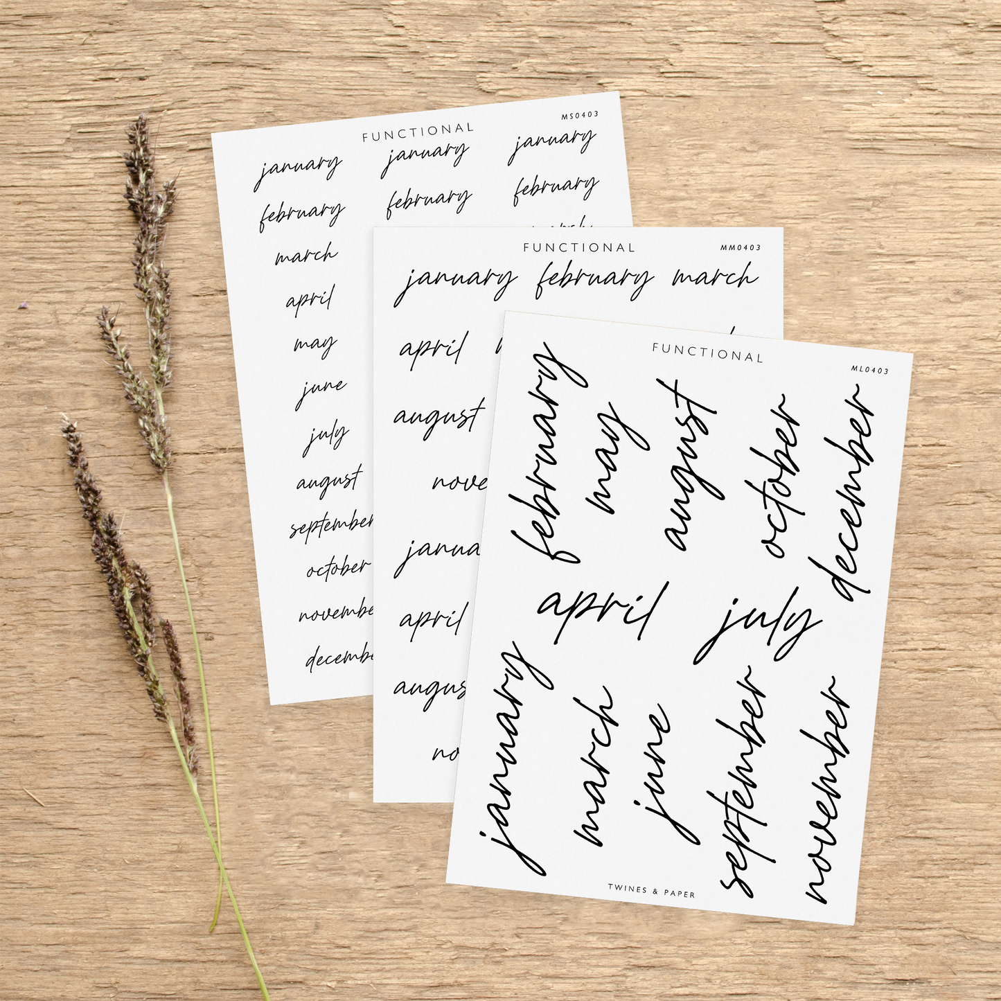 "Month Stickers Lettering" • Planner Functional Stickers • Transparent Matte/White Matte