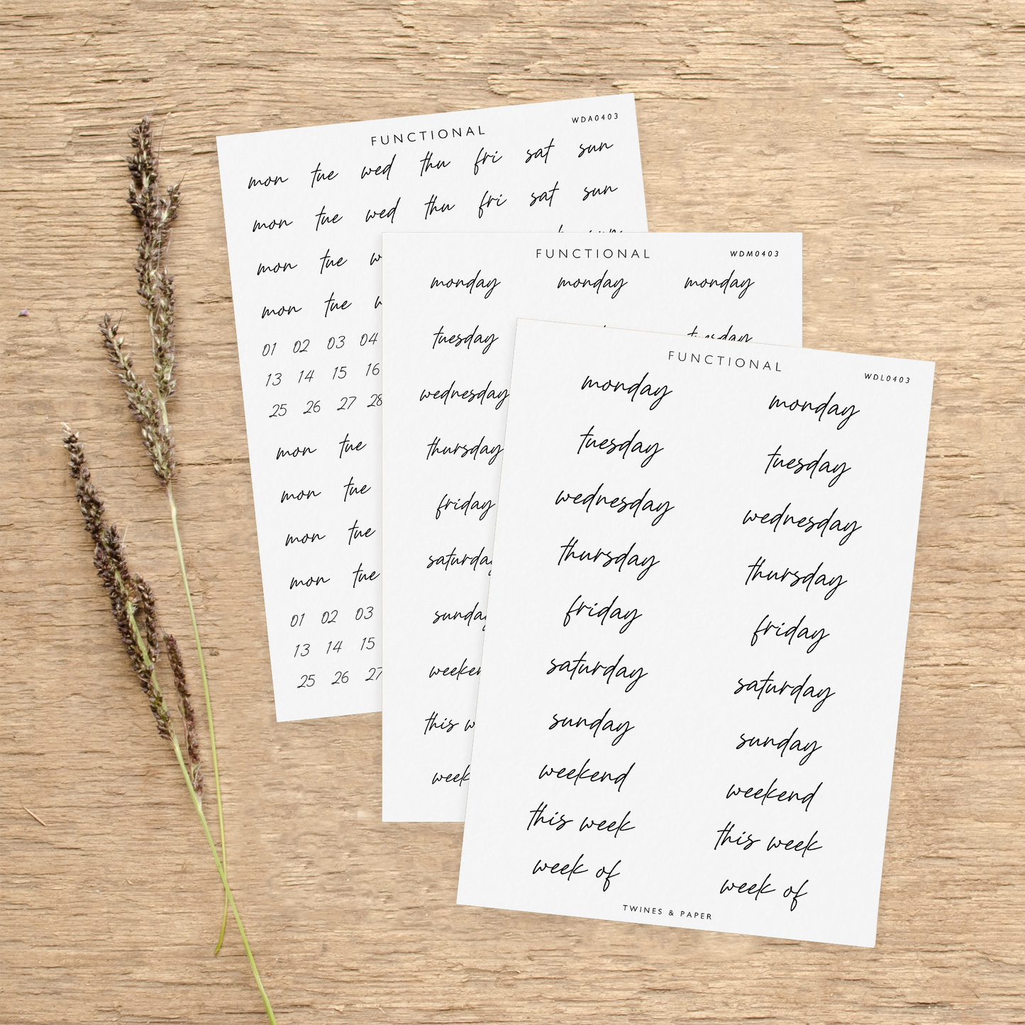 "Day Stickers Lettering" • Planner Functional Stickers • Transparent Matte/White Matte