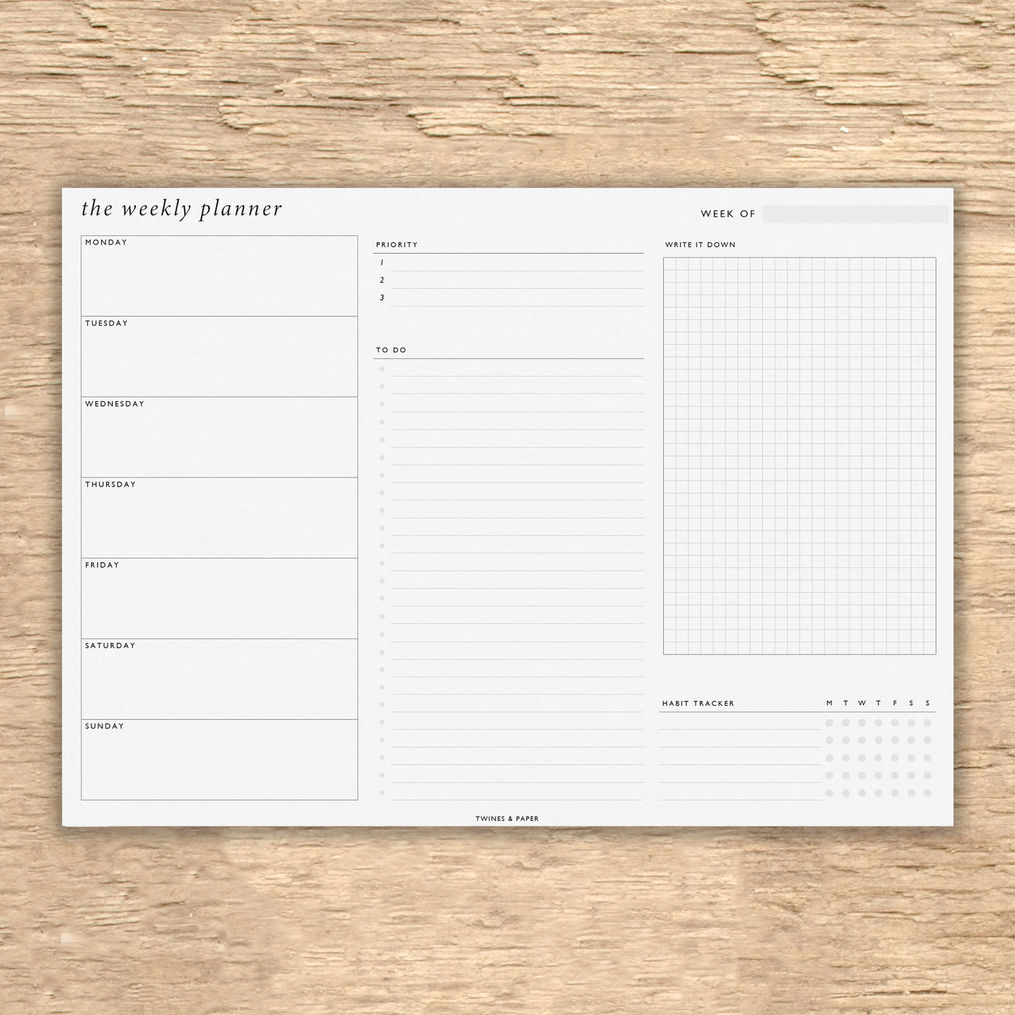 "the weekly planner" Undated Notepad • A4 size • 50 sheets