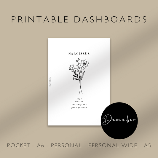 "Narcissus - December" Birth Month Flowers - Printable Dashboards