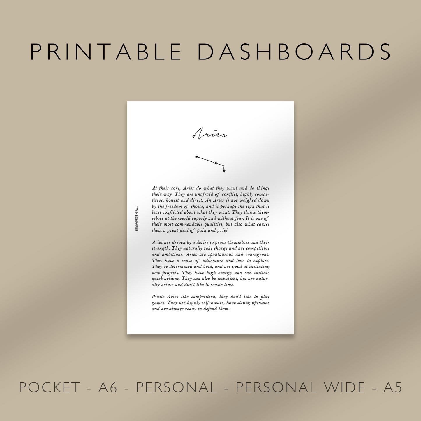 "Aries" Zodiac Sign Personality - Printable Dashboards