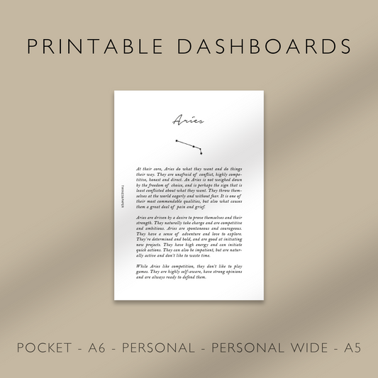 "Aries" Zodiac Sign Personality - Printable Dashboards