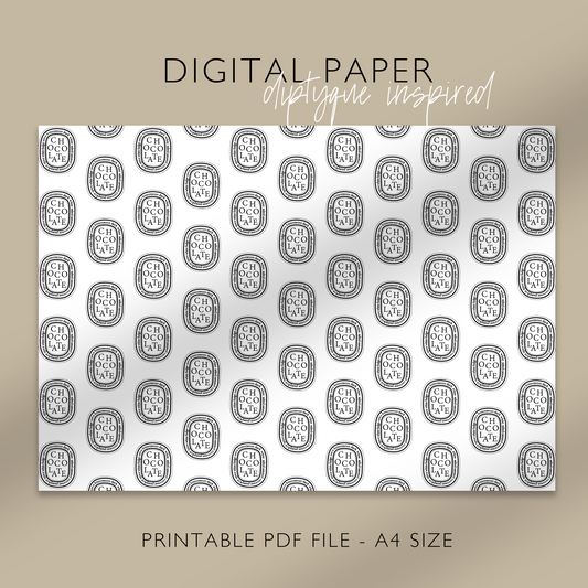 "CHOCOLATE" Diptyque Inspired Digital Paper, Printable A4 Sheet
