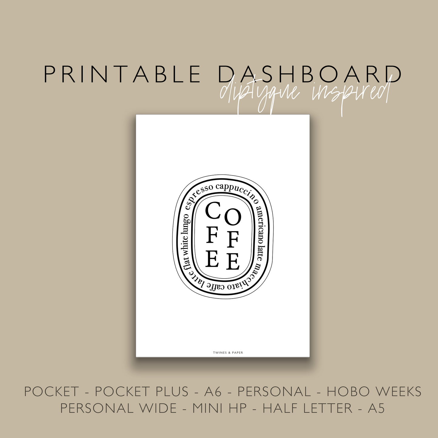 „KAFFEE“ Diptyque inspiriertes druckbares Planer-Dashboard