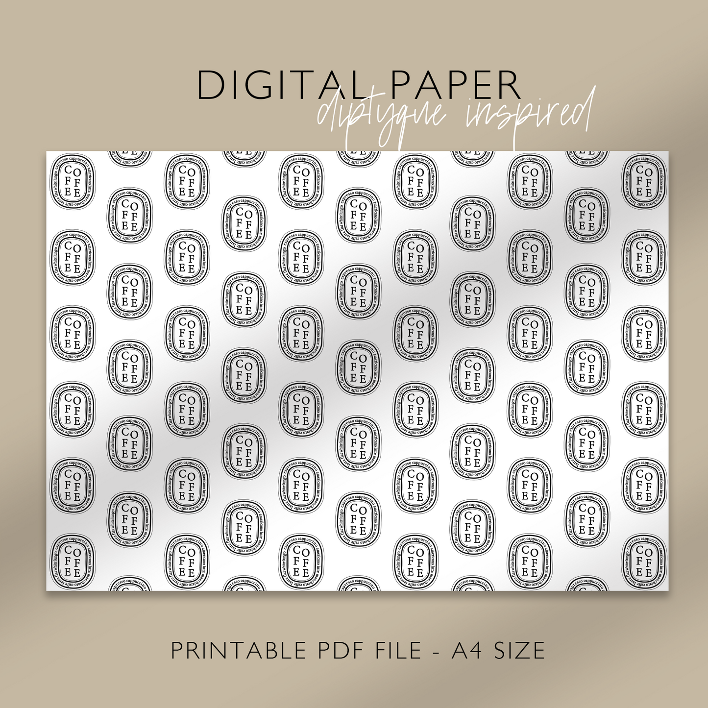 "COFFEE" Diptyque Inspired Digital Paper, Printable A4 Sheet
