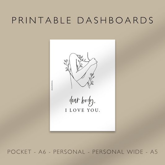 „Lieber Körper, ich liebe dich.“ Druckbare Planer-Dashboards, Tasche, A6, persönlich, persönlich breit, A5
