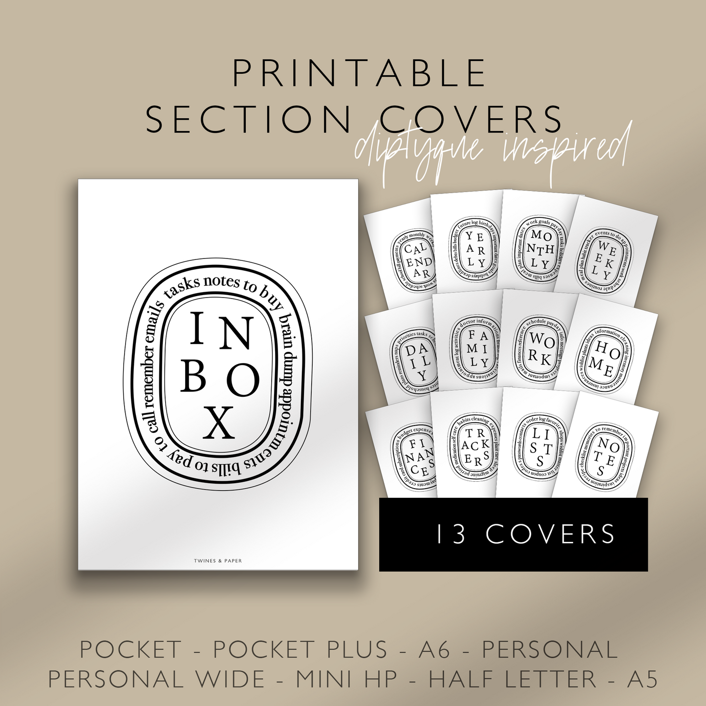 "Diptyque Inspired Section Covers" Printable Dashboards 13 Covers