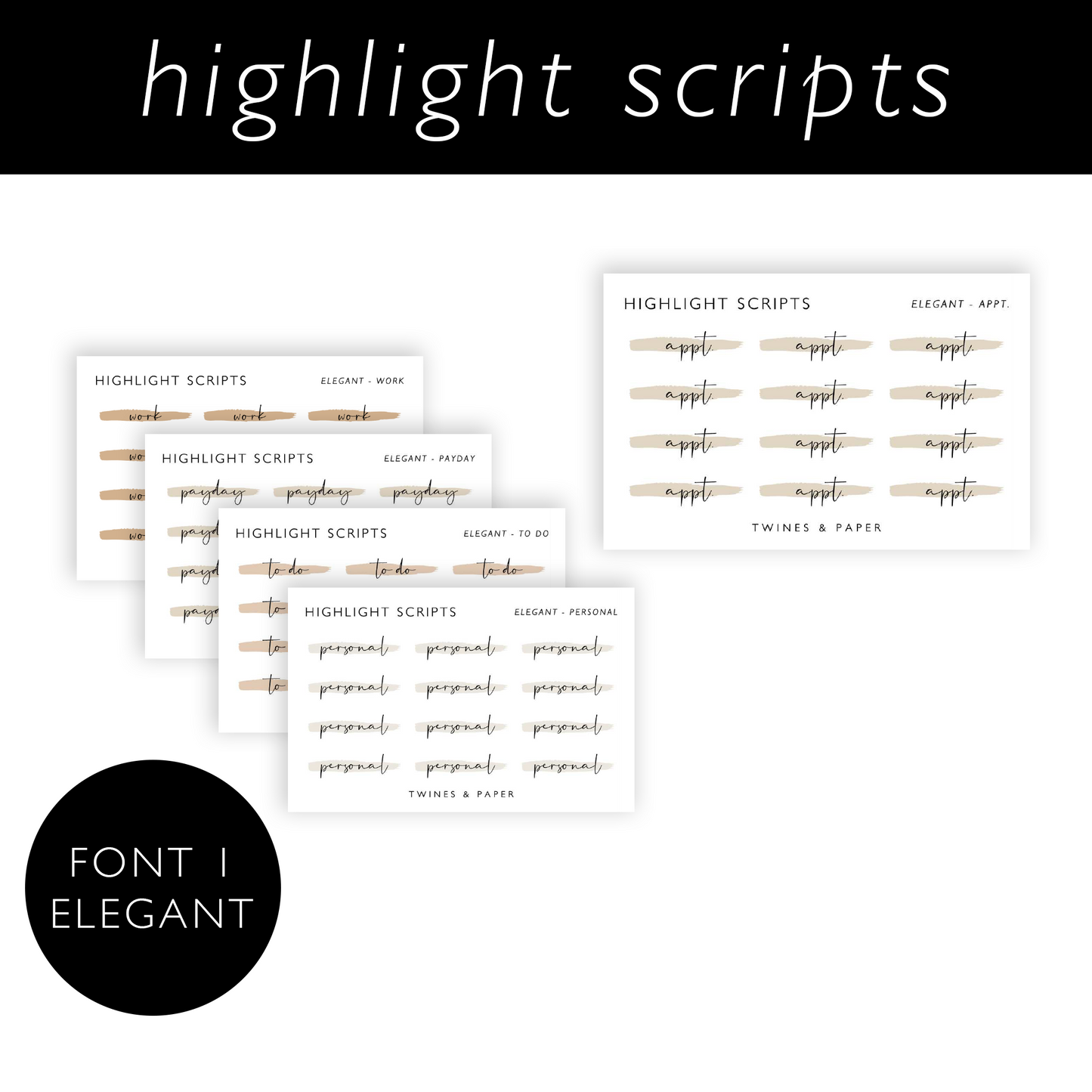 Highlight-Scripts-Aufkleber • ELEGANT • Visitenkartengröße • Transparent matt