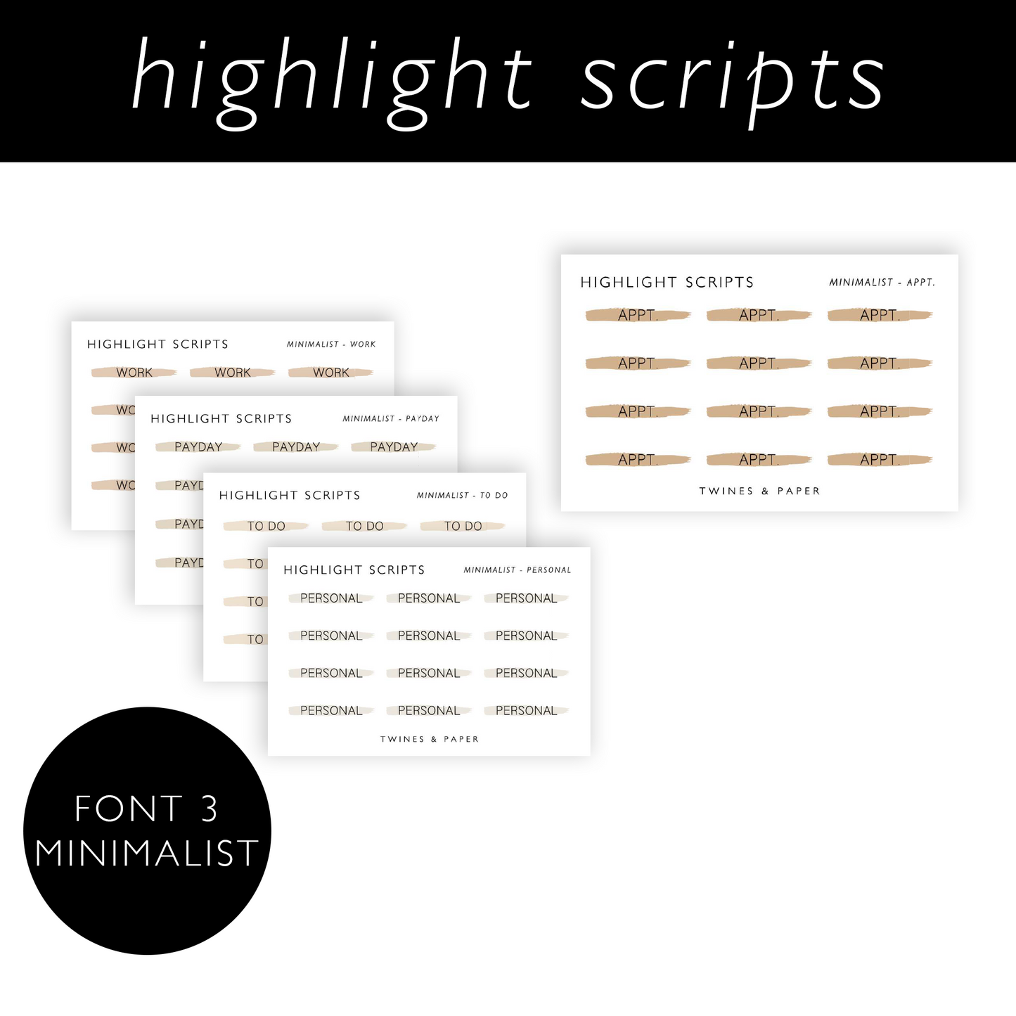 Highlight-Scripts-Aufkleber • MINIMALISTISCH • Visitenkartengröße • Transparent matt