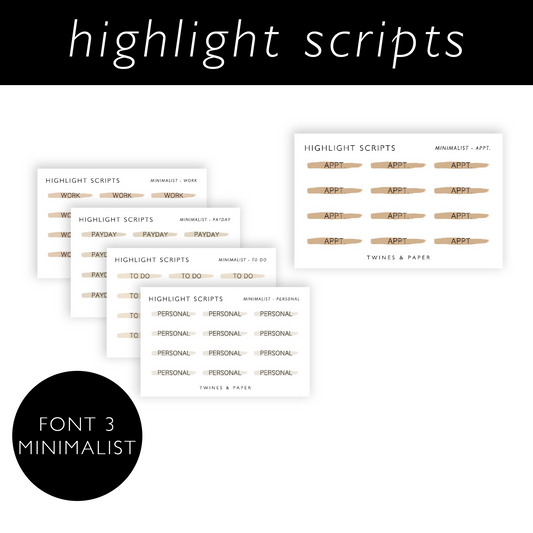 Highlight Scripts Stickers • MINIMALIST • Business Card Size • Transparent Matte