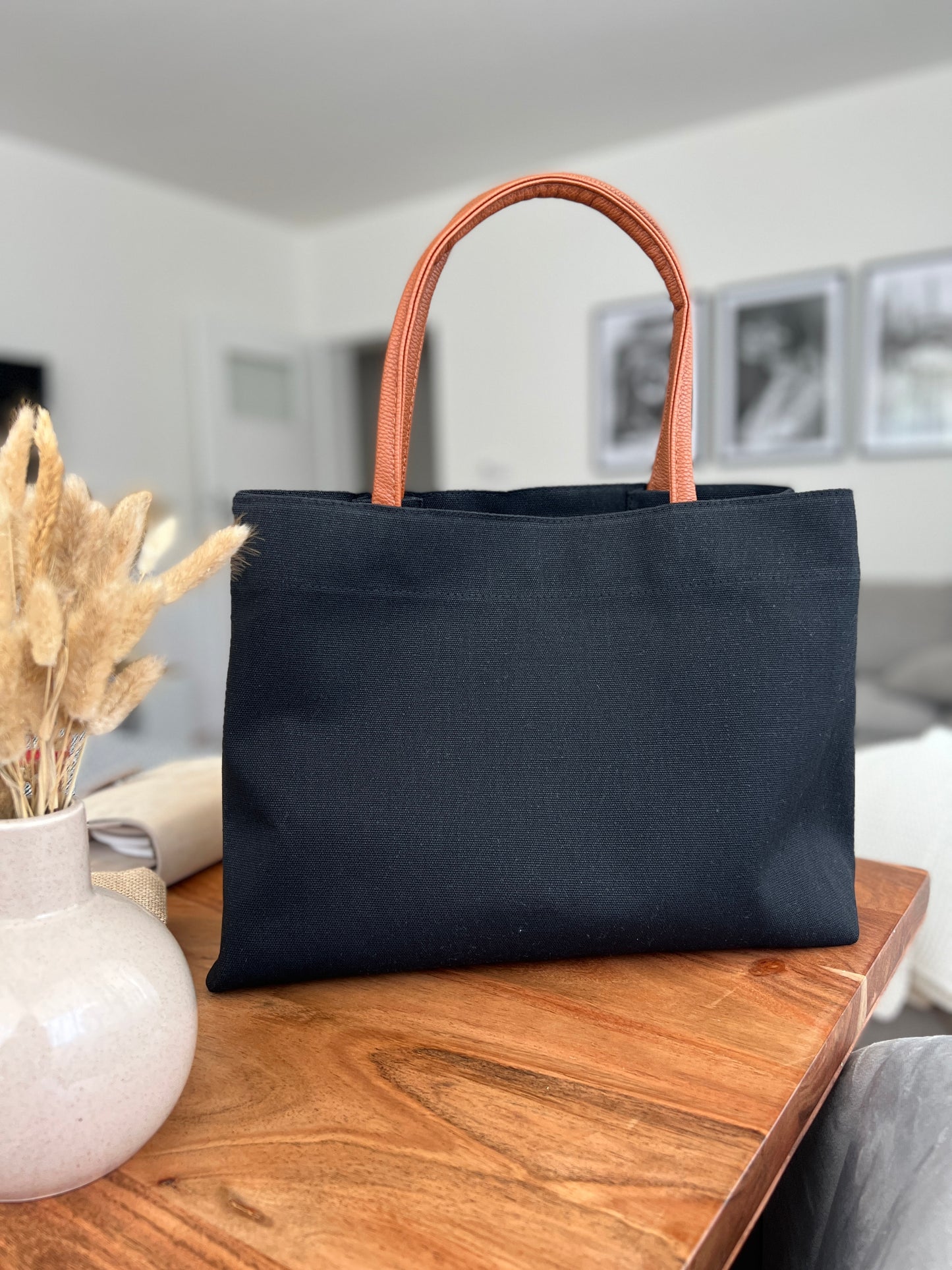 Custom Canvas Tote Bag • PU Leather Handles