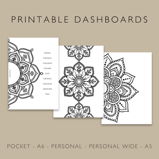 "Mandala Bundle" Printable Dashboards Pocket, A6, Personal, Personal Wide, A5