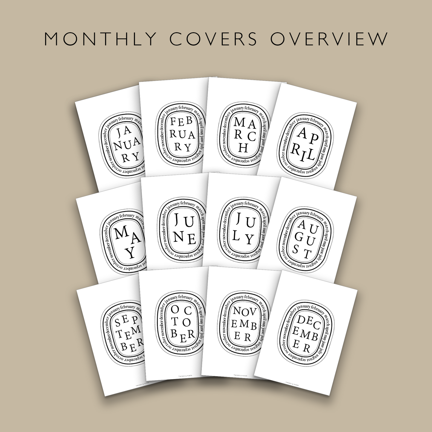 „Diptyque Inspired Monthly Covers“ Druckbare Dashboards 12 Dashboards