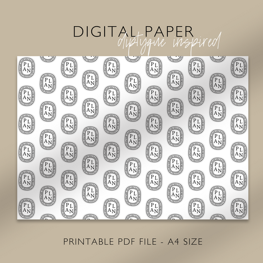 "PLAN" Diptyque Inspired Digital Paper, Printable A4 Sheet