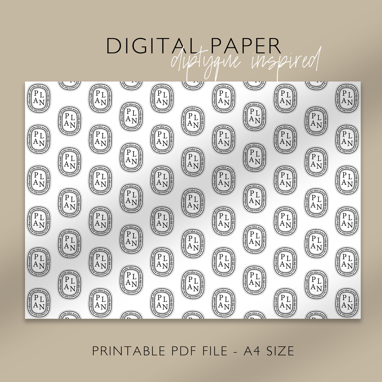 „PLAN“ Diptyque inspiriertes digitales Papier, druckbares A4-Blatt