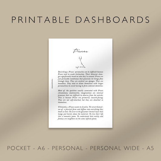 "Pisces" Zodiac Sign Personality - Printable Dashboards