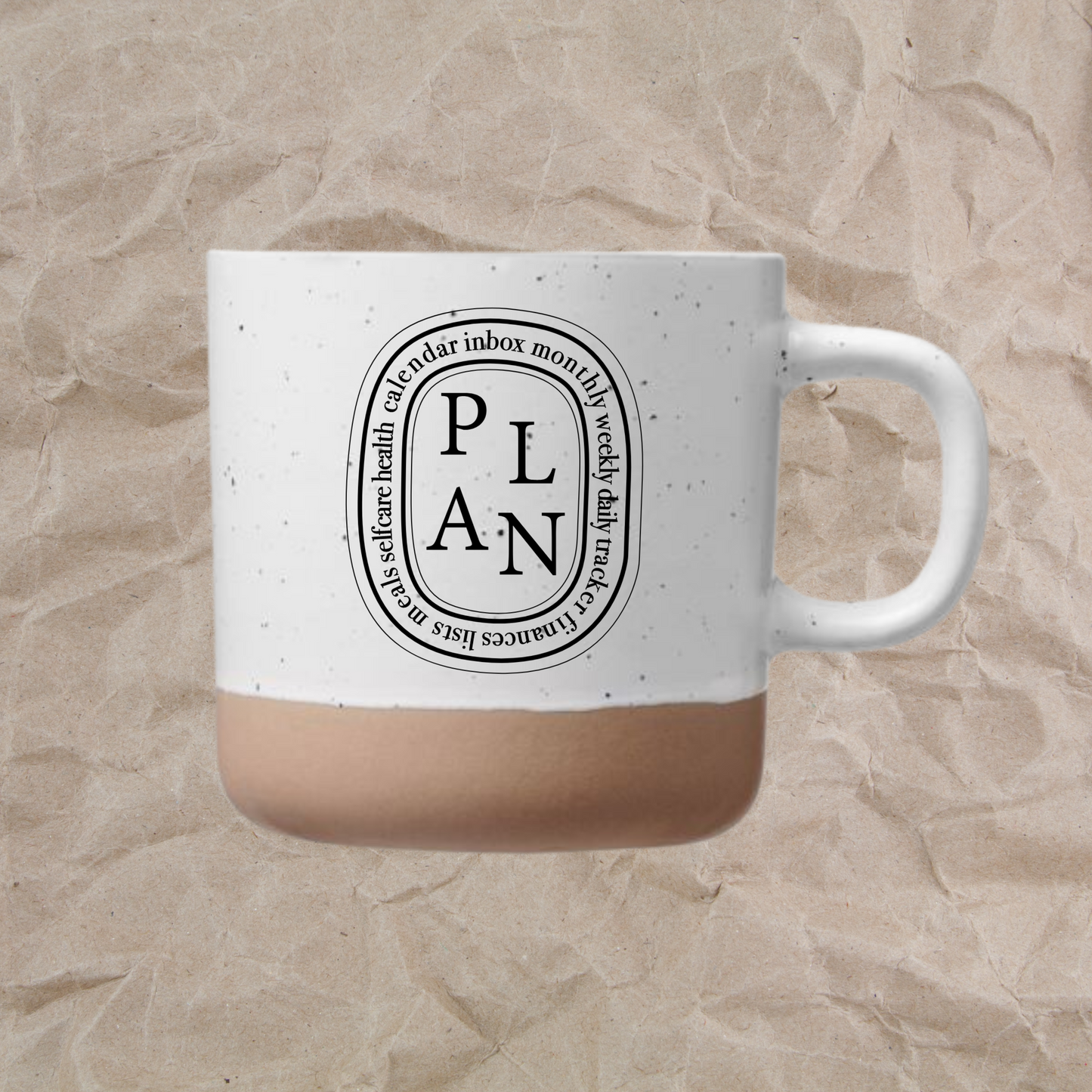 Die Planner-Tasse • ​​Weiß „PLAN“ & „COFFEE“ • Handgefertigt