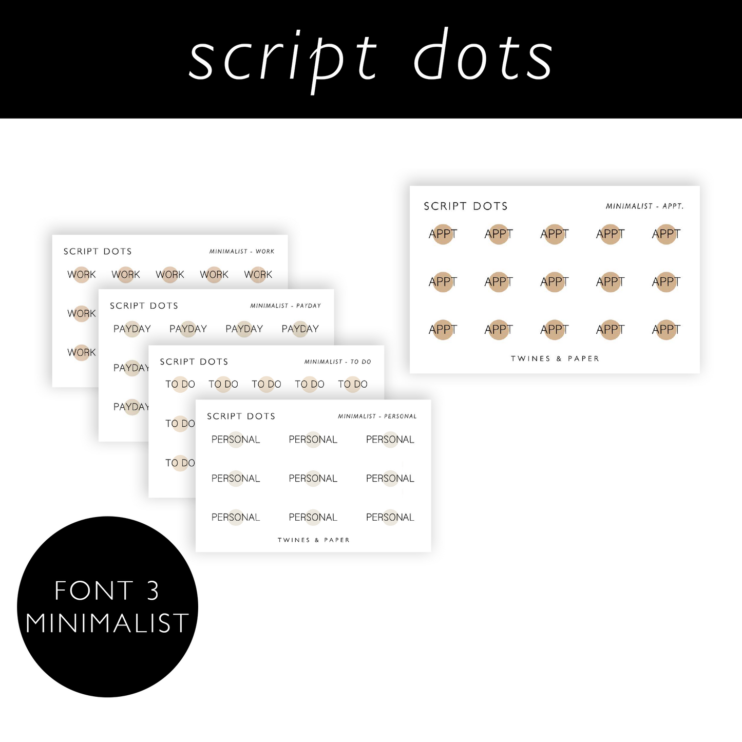 Script Dot Stickers • MINIMALIST • Business Card Size • Transparent Matte