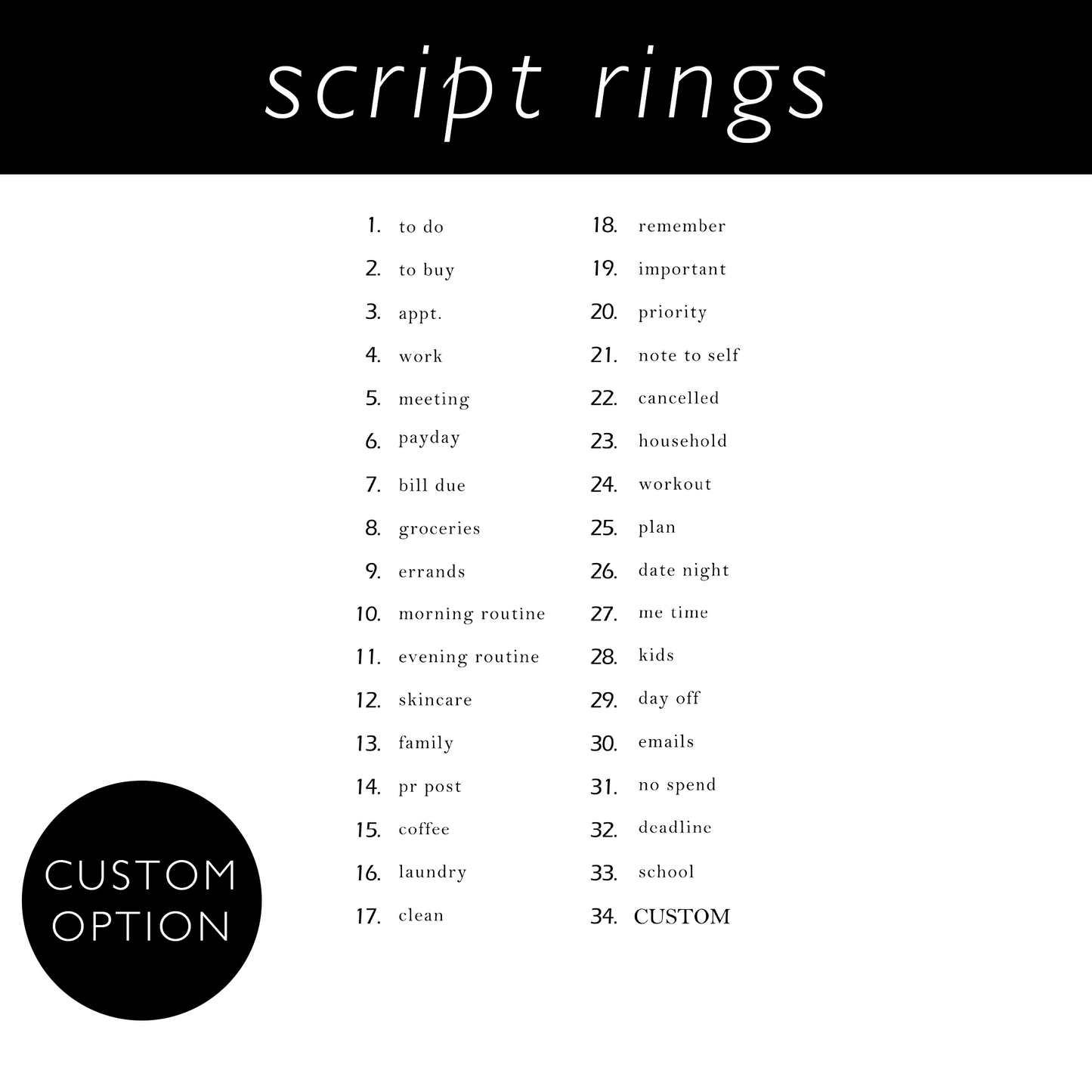 Script Rings Stickers • Custom Option • Business Card Size • Transparent Matte