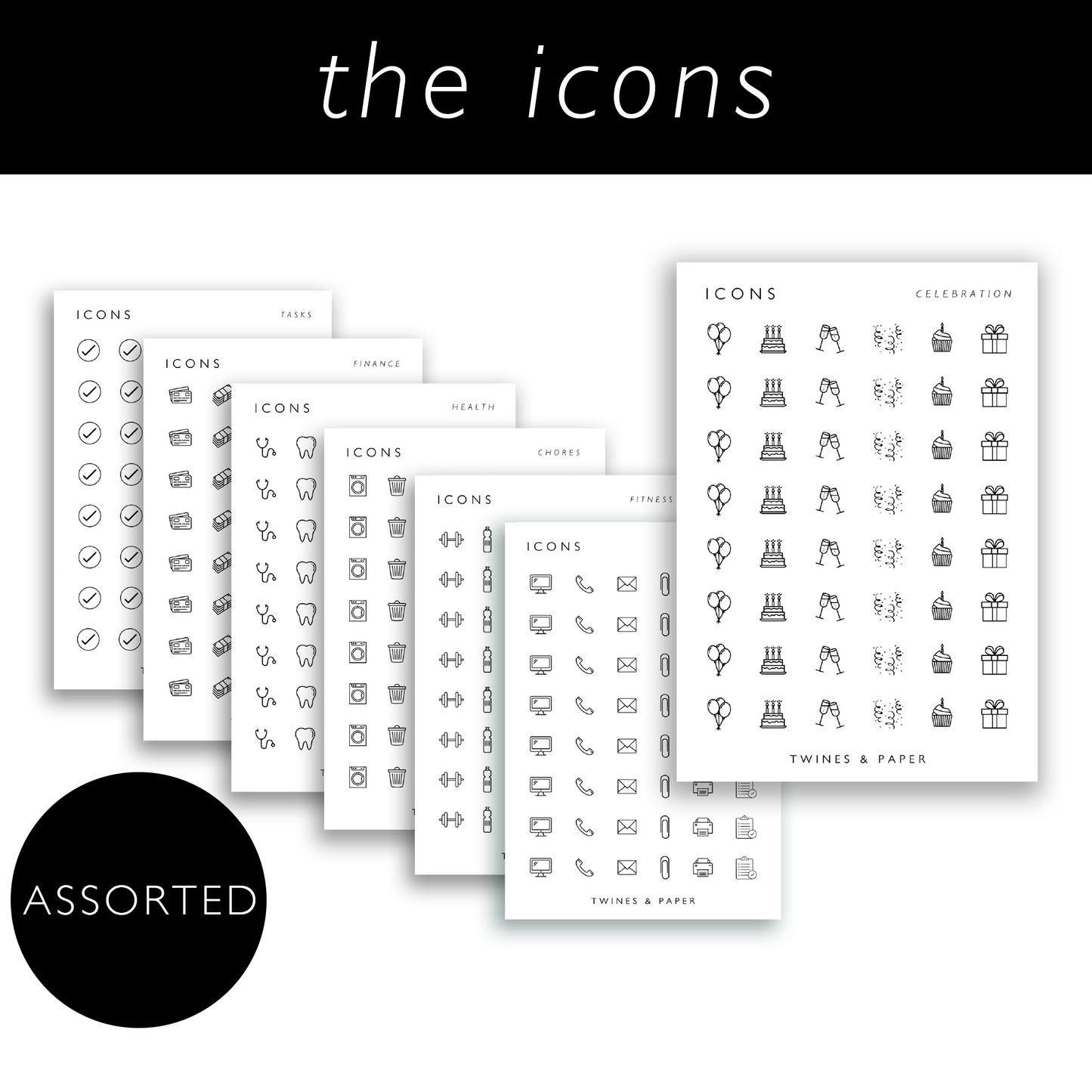 Die Icons • Sortiert • 8x11,5cm • Weiß oder Transparent Matt