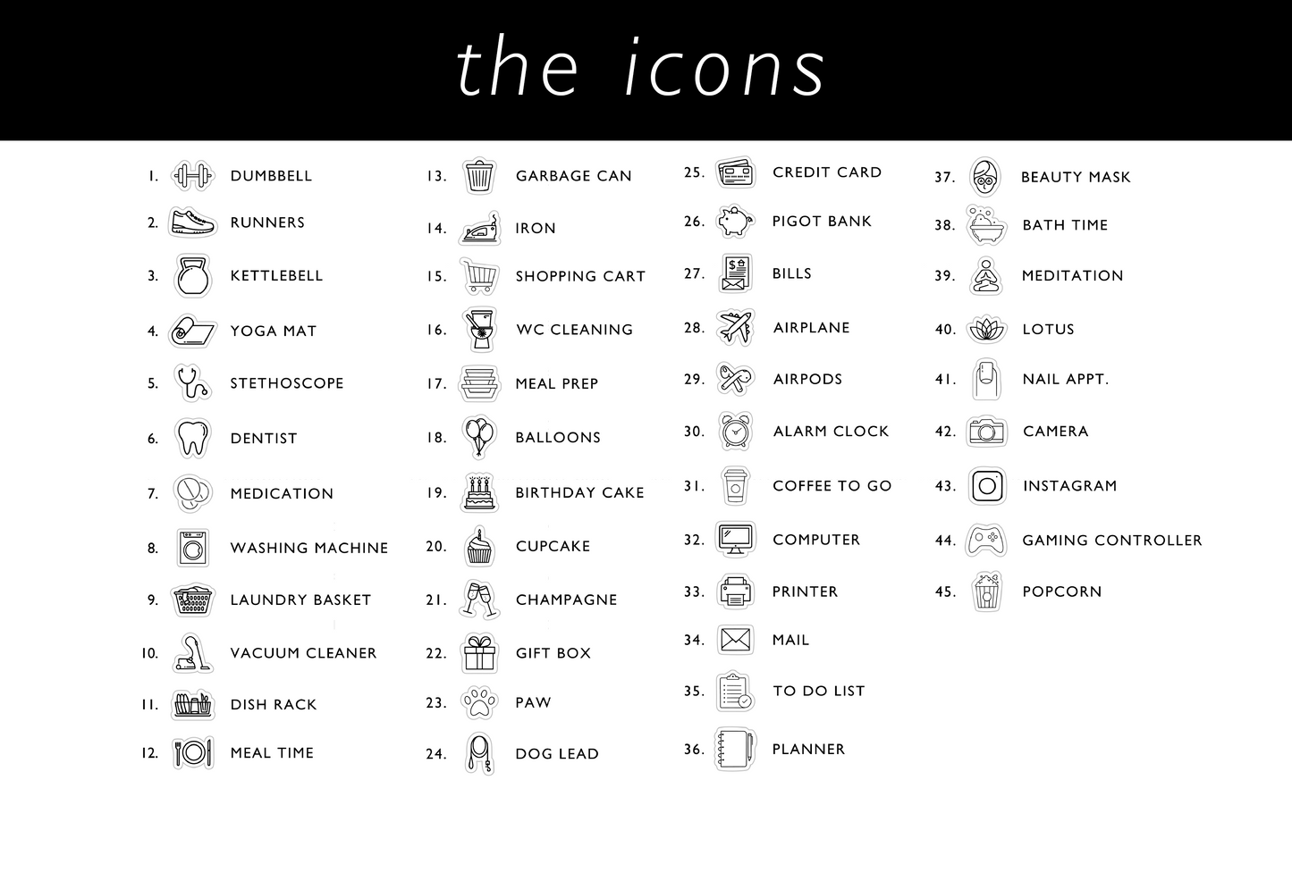 The Icons • 6-8mm • Business Card Size • White or Transparent Matte