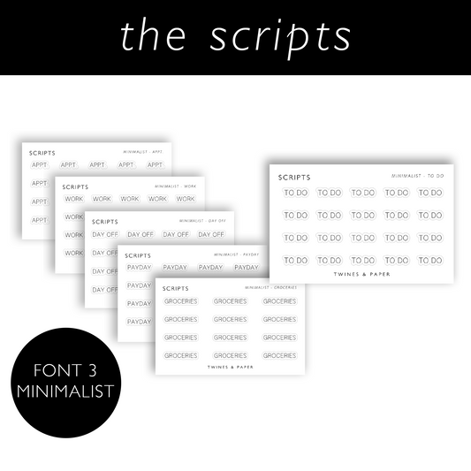 Script Stickers • MINIMALIST • Business Card Size • Transparent Matte/White Matte