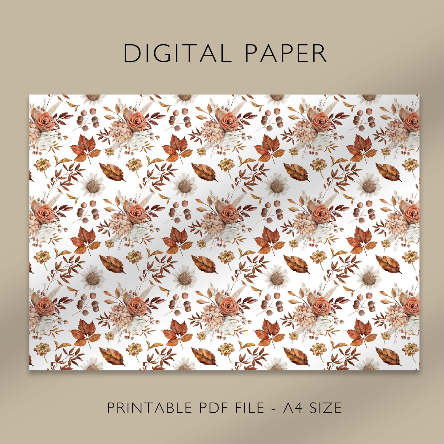 "Vintage Autumn No. 1" Digital Paper, Printable A4 Sheet
