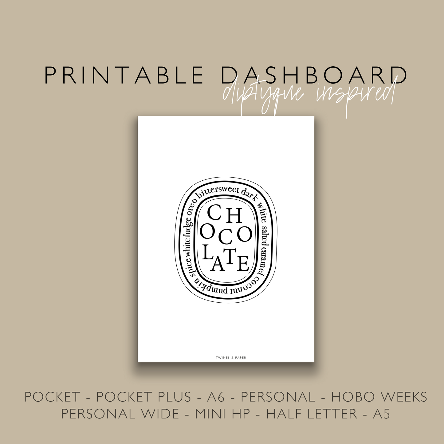 "CHOCOLATE" Diptyque Inspired Printable Planner Dashboard