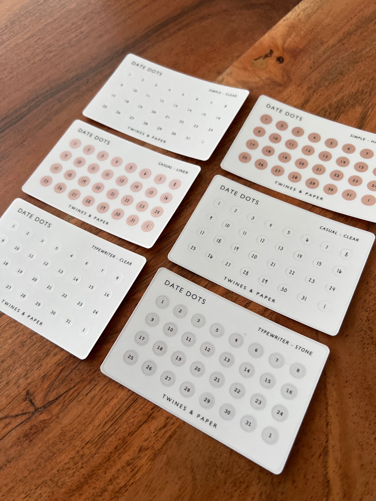 Date Dots Stickers • 3 Fonts • Business Card Size • Transparent Matte