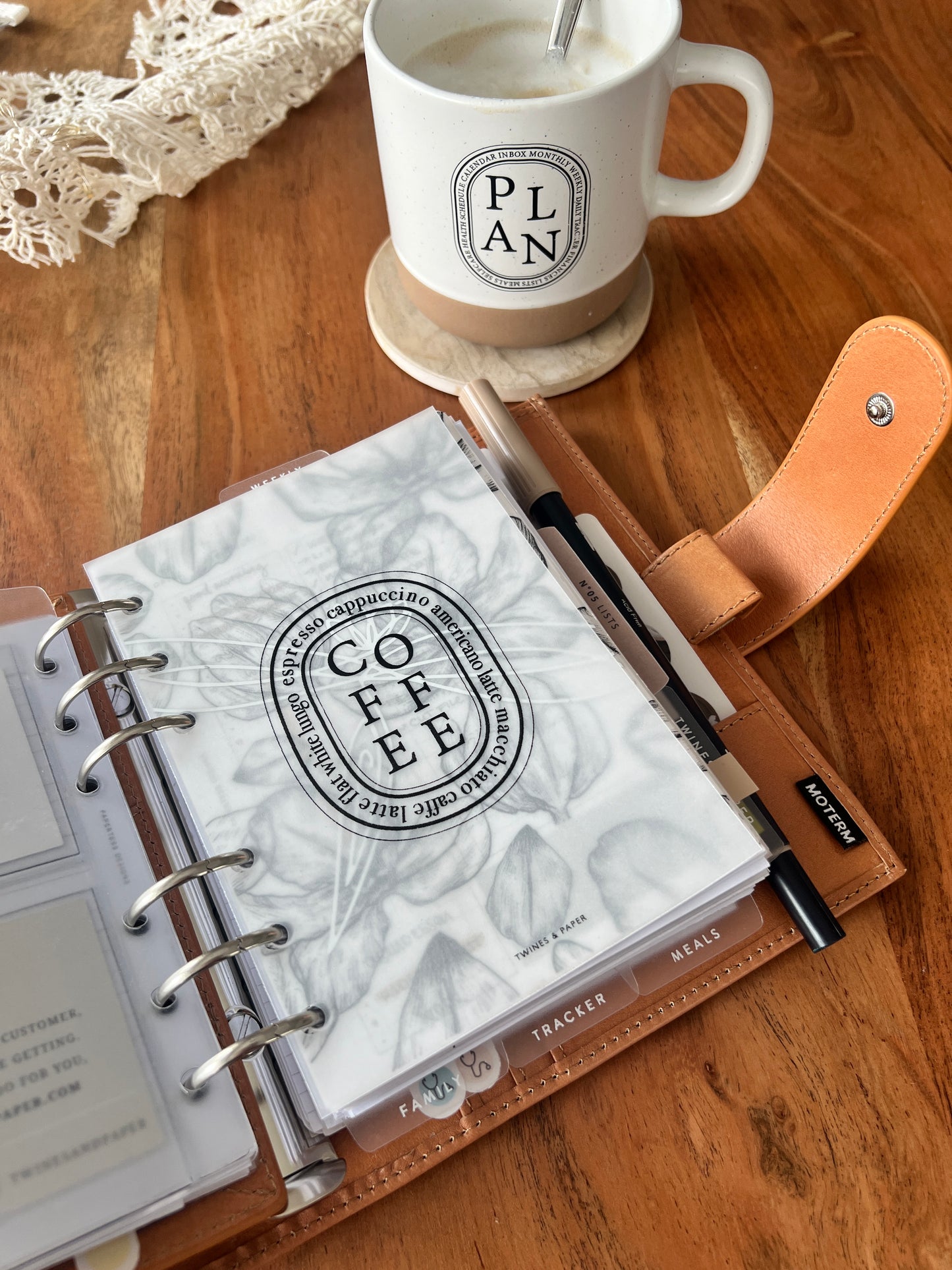 "COFFEE" Diptyque Inspired Printable Planner Dashboard